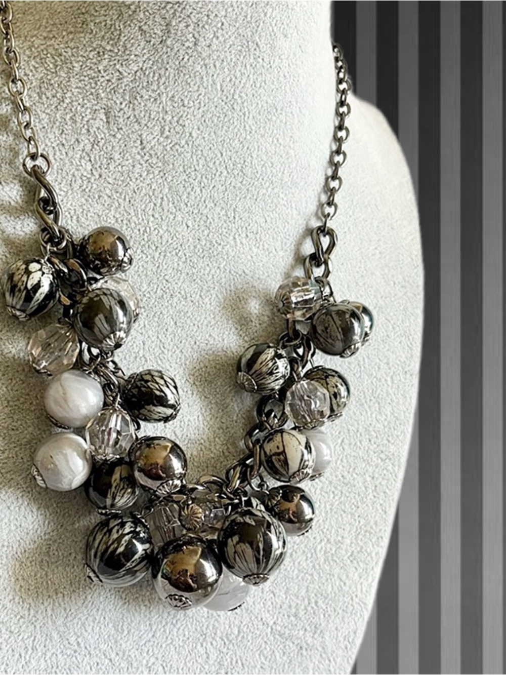 Metallic Bead Ball Statement Necklace